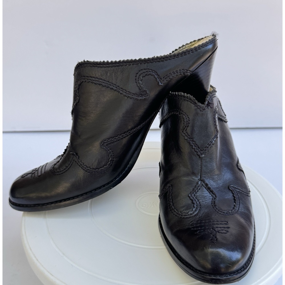 JESSICA SIMPSON Womens 9.5B Black Soft Leather Cowboy Brown Ankle Bootie Slip-On